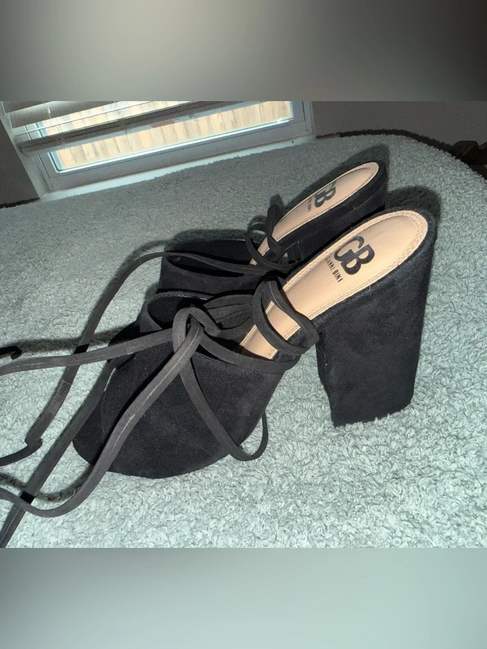 Gianni Bini Black Suede Lace-Up Block Heel Mules